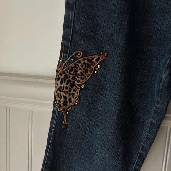 Y2K Arizona Jean Company Girls 12 Slim Dark Blue Jeans Leopard Butterfly Flares - Picture 3 of 6
